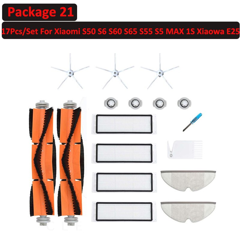 6 ~ 25 stk avtakbar rullesidebørstefiltersett til xiaomi roborock  s6 s60 s65 s5 max  t6 støvsuger feie tilbehør