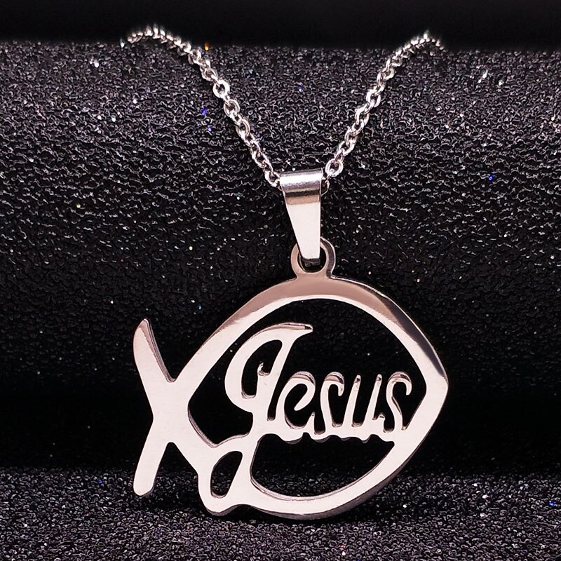 Stainless Steel Jesus Necklaces Fish Christian Christianity Ichthys Fish Pendant Necklaces Jewelry Women or Men collares N17168B