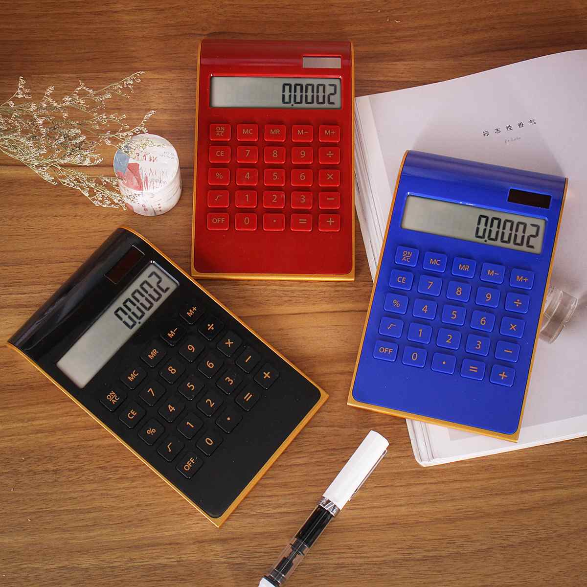 Slim Portable Calculator Solar Energy Battery Dual 10 Digital LCD Display Electronic Calculating Tools for Office School
