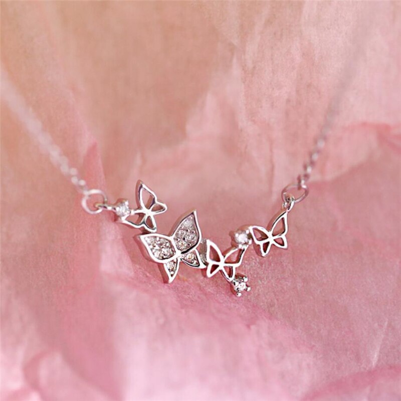 Zool geheugen opengewerkte delicate vlinder romantische zoete 925 sterling zilveren sleutelbeenketting vrouwelijke ketting sne 470