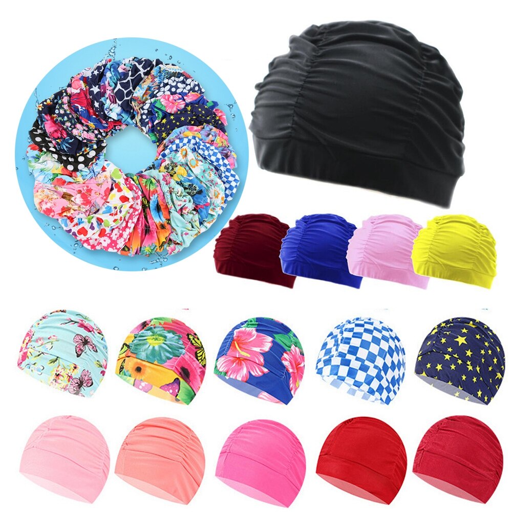 1 Pza tamaño libre gorra de natación flores impreso piscina sombreros de baño tapa impermeable Pelo Largo protección elástico Nylon turbante para las mujeres de los hombres