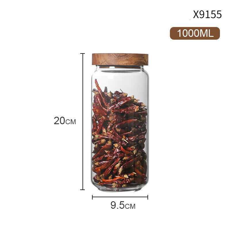 Botellas de almacenamiento de vidrio con tapa de madera, tarros grandes para alimentos, té, granos de café, dulces, 350-3000ml: 950ML