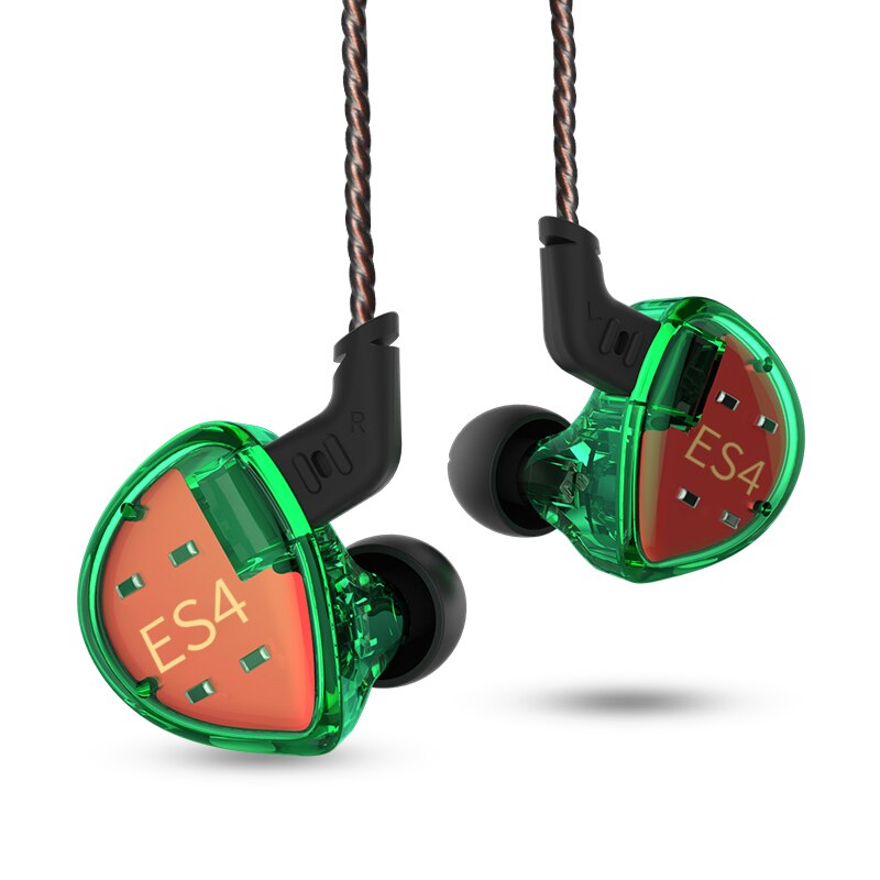 Kz  es4 in ohrhörer-monitor-headset mit dynamischen und armatur-treibern, hifi-bass, geräuschunterdrückung und ohrbügeln