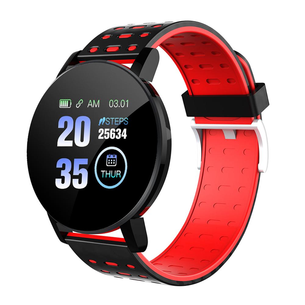 Fitness tracker skridttæller 119 plus smart ur armbånd  ip67 bluetooth søvn puls blodtryksovervågning armbåndsur: Rød
