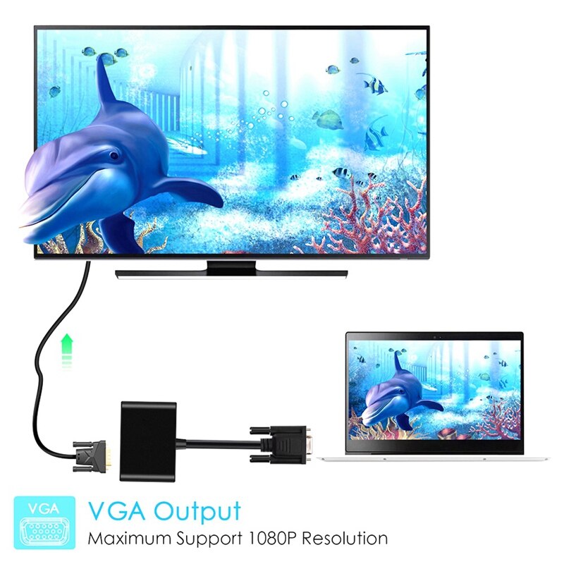 2-In-1 VGA to HDMI VGA Adapter Converter Splitter in HDMI&VGA Out Simultaneously 20cm