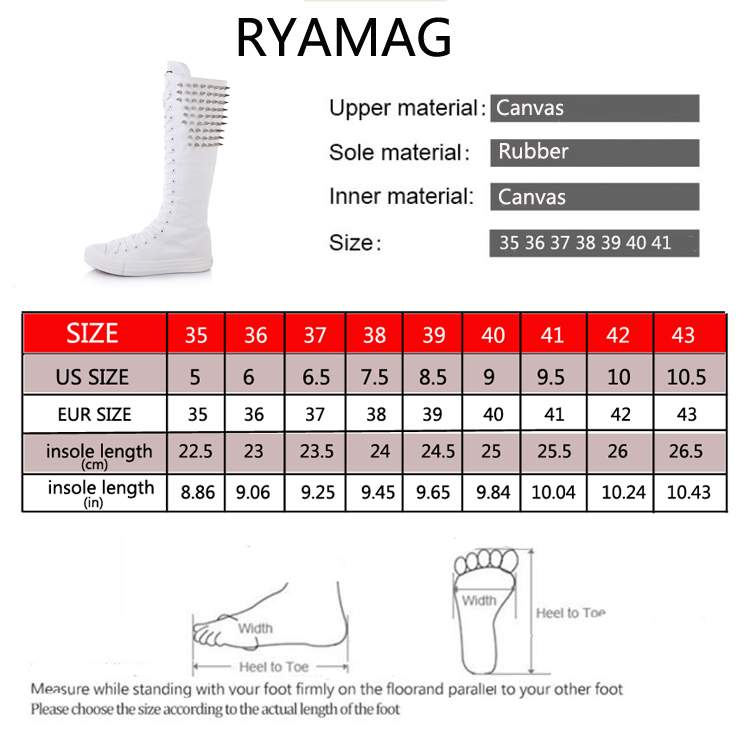Ryamag-Botas planas de lona con remaches para mujer, calzado con cordones y cremallera, vulcanizado, Botas Largas, Punk,