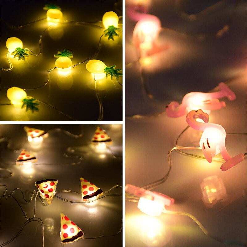 20LED 2M Flamingo String Lights Pineapple Pizza Unicorn Shape Lights Hawaii Wedding Birthday Party Baby Shower Bedroom Decor