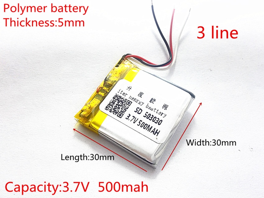 Polymer batterij 500 mah 3.7 V 503030 smart home MP3 luidsprekers Li-Ion batterij voor dvr, GPS, mp3, mp4, mobiele telefoon, luidspreker