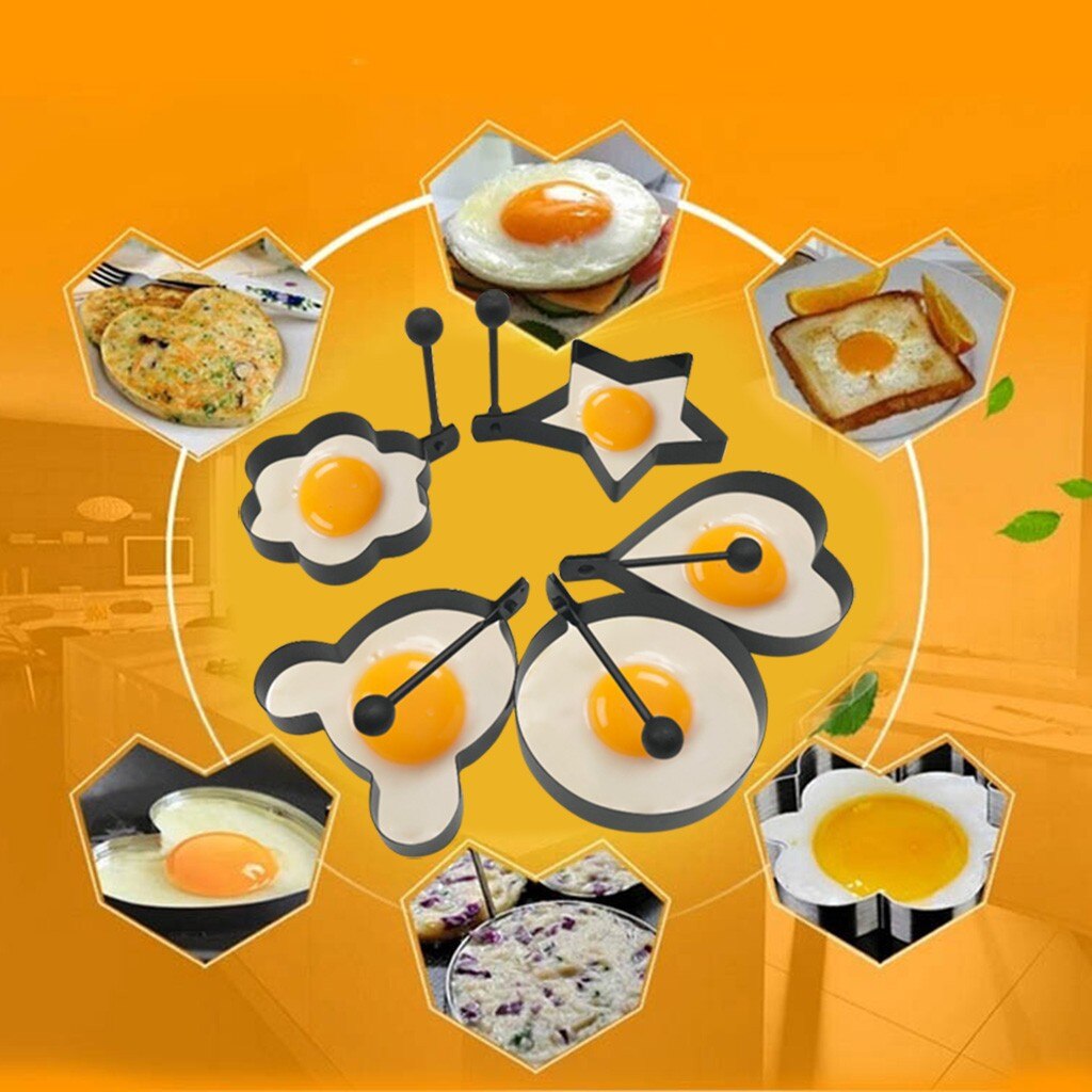 5Pcs Non Stick Metalen Hart/Bloem/Beer/Circcle/Ster Vormige Pancake Ring Ei Pannenkoek Ring voor Gebakken Ei Keuken Tool