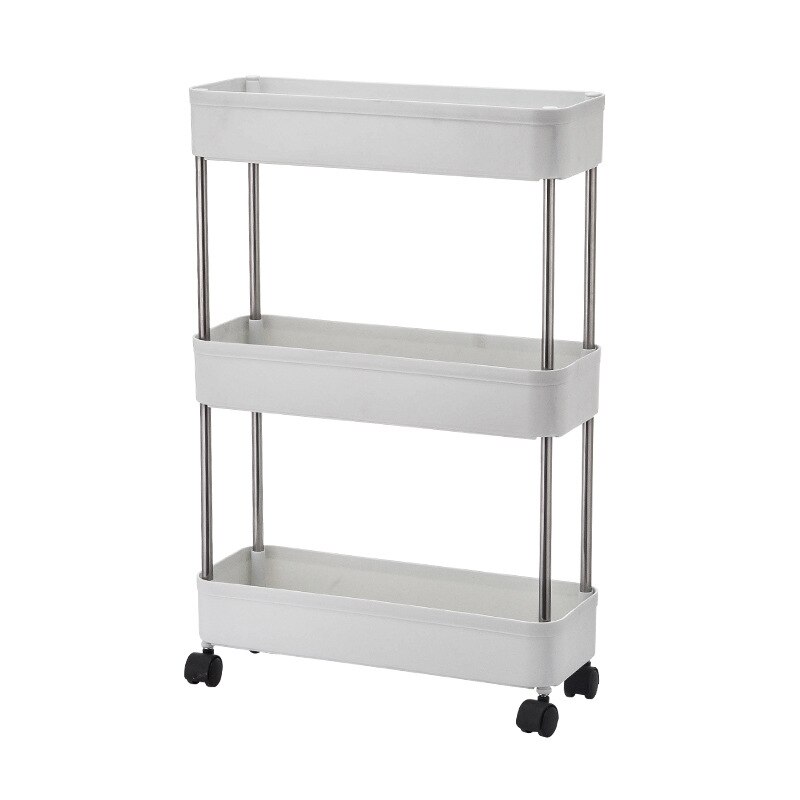 Movable Kitchen With Wheels, Side Refrigerator, Floor-To-Ceiling Slot Trolley With Hook Storage Rack, Slot Rack: Small three layers