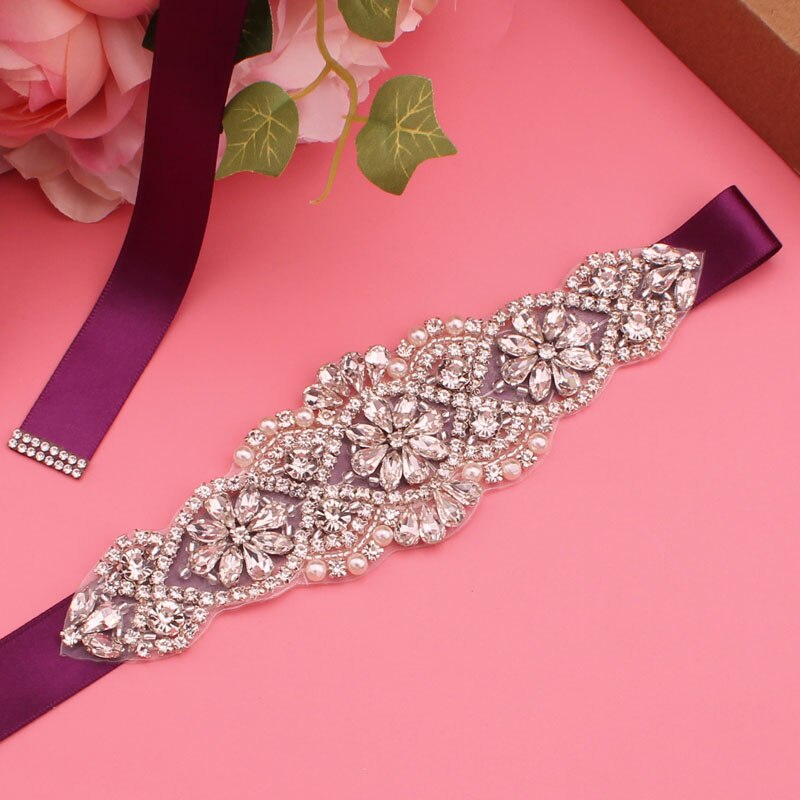 Kristall Hochzeit Gürtel Satin- Strass Party Kleid Gürtel Braut Band Gürtel Brautjungfer Hochzeit Zubehör: Traube Violett