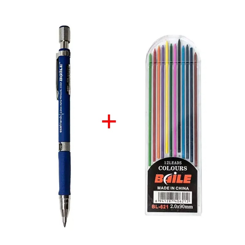 2,0 mm Druckbleistift-Set 2B, automatische Bleistifte mit farbigen/schwarzen Minenminen für Entwurfszeichnungen, Schreiben, Basteln, Kunstskizzen: Lila
