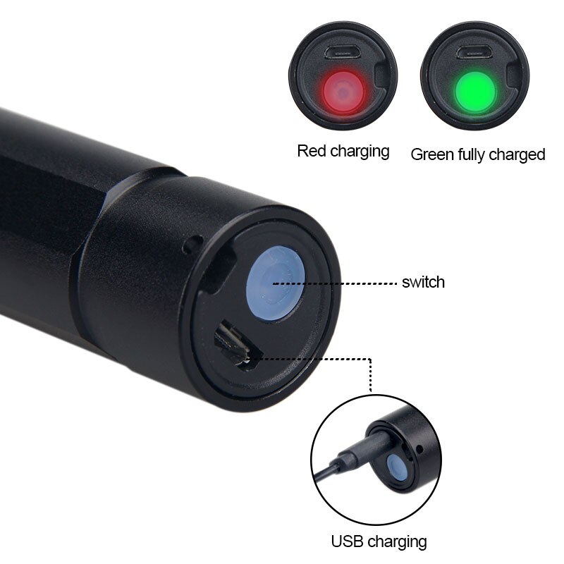 Mini linterna UV de 5W de 365nm, luz ultravioleta negra, linterna púrpura recargable vía USB, alfombra, Detector de orina de mascotas, escorpiones de captura