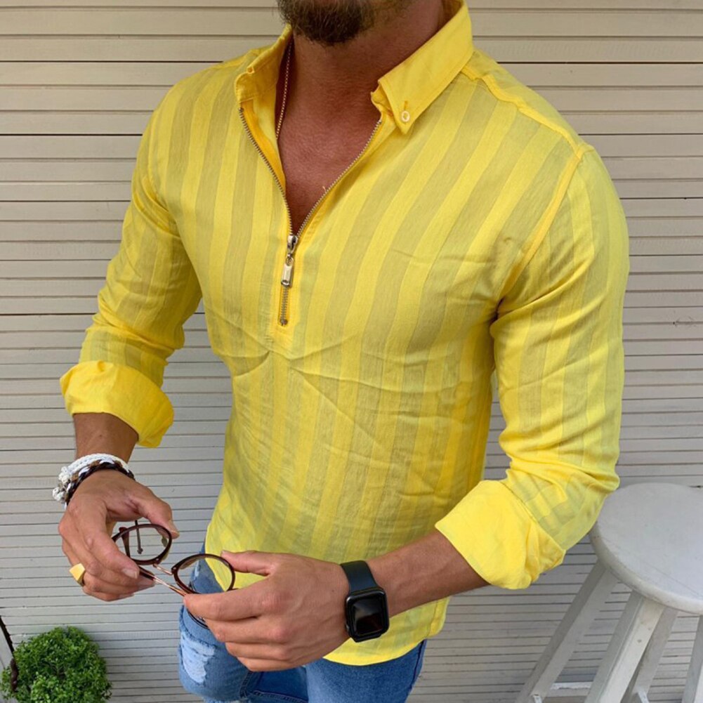 Stribet herreskjorte langærmede mænd skjorter afslappet solid slim fit hvid mand bluser kausal skjorte lynlås bluse toppe
