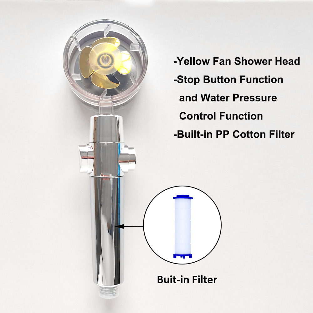 Zloog ABS Bathroom Handheld Shower Head with Stop Button Pressurized Turbo Nozzle Water Saving High Pressure Fan Shower Head: Yellow fan shower