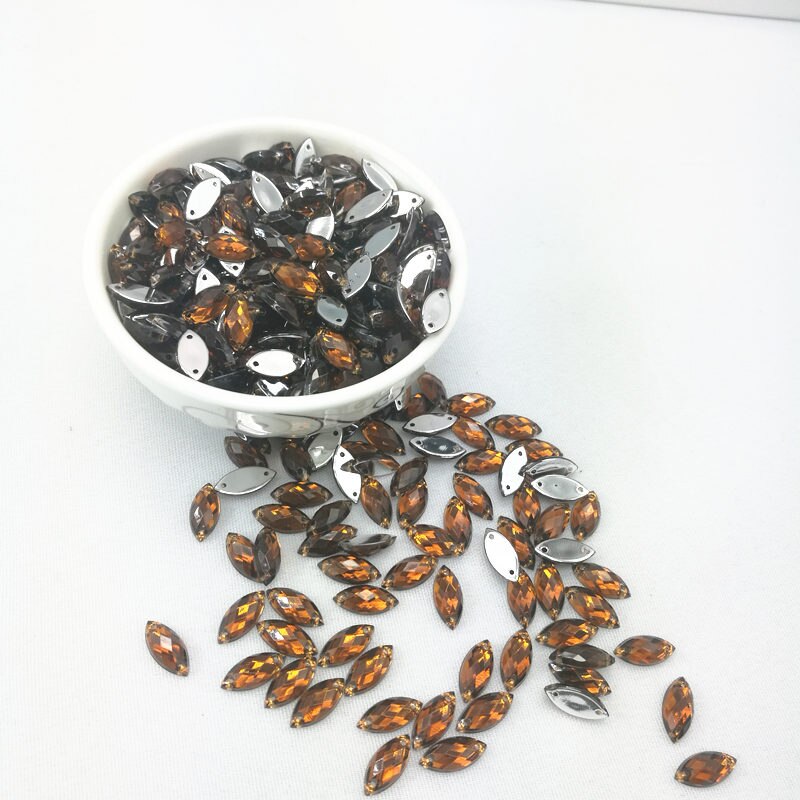 7*15mm Naaien Crystal AB Plaksteen Naai Kristallen Stenen Paard Oog Acryl Strass Voor DIY Kleding ambachten 50 st: Brown