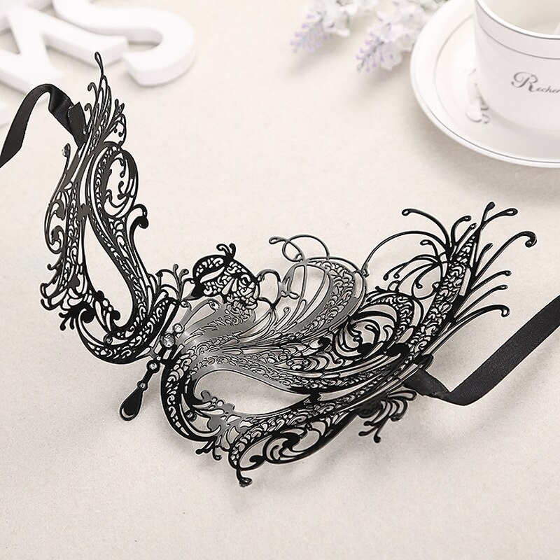 Halloween maskerad smink ihålig svan strass phoenix ögonmask lyxig fantom metall venetianska festmasker