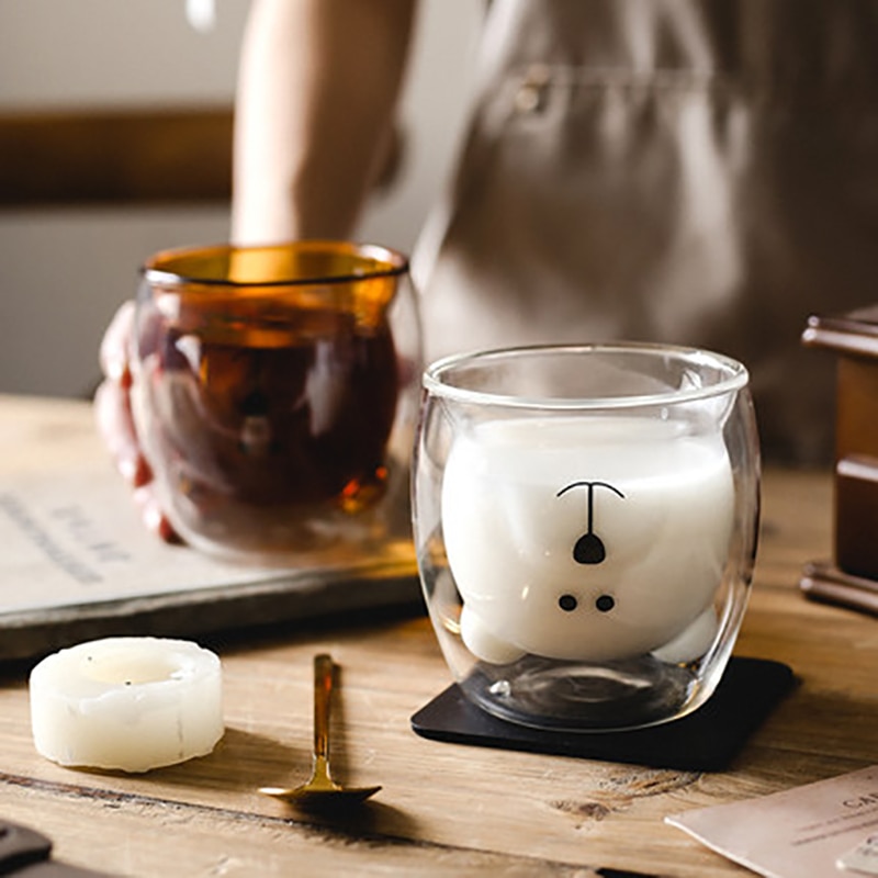 Glass Mugs Double Wall Glass Mug Bear Cat Dog Animal Double-layer Glass Tea Mug Coffee Cup Christmas Mug Cute Tea Milk Cup