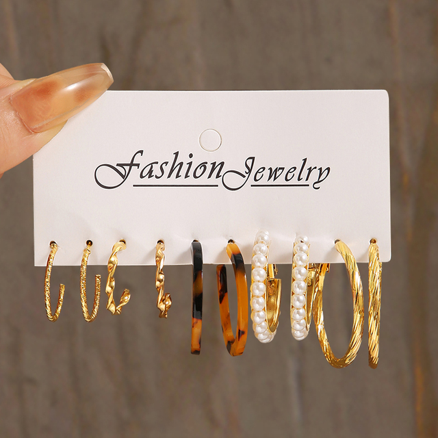 Silver Color Pearl Twist Hoop Earrings Set For Women Jewelry pendientes Vintage Circle Geometric Dangle Earrings Trendy: Titanium Plated