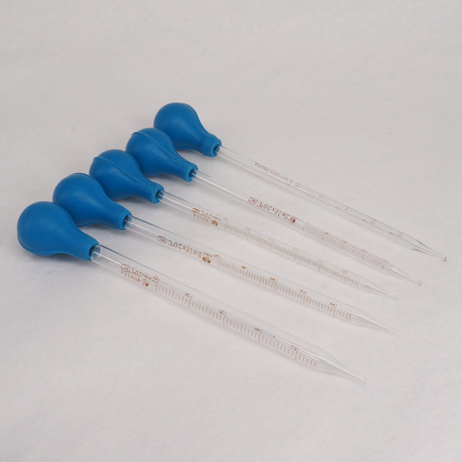 Pipeta graduada de vidrio, 1-10ml, con bombilla de goma, dispensado de cuentagotas para química de laboratorio