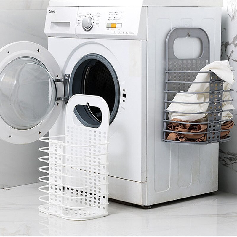 Plastic Foldable Laundry Basket Dirty Clothes Storage Basket Household Laundry Hamper Breathable clothes storage bag with hook