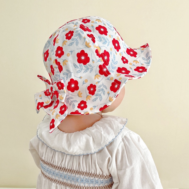 Sombrero de bebé con lazo grande para niña, gorro Floral para bebé, sombrero de Sol para playa, accesorios para niño, sombrero de cubo para niño, artículos infantiles de 1 a 3 años