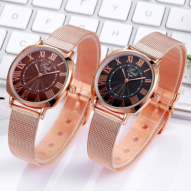 Vrouwen Shining Casual Quartz Rvs Newv Band Armband Horloge Set