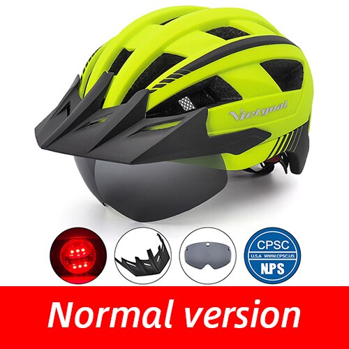 Victgoal Bicycle Helmet LED Moutain Road USB Rechargeable Light Cycling Helmet For Man Sun Visor Goggles Men MTB Bike Headgear: Yellow LED