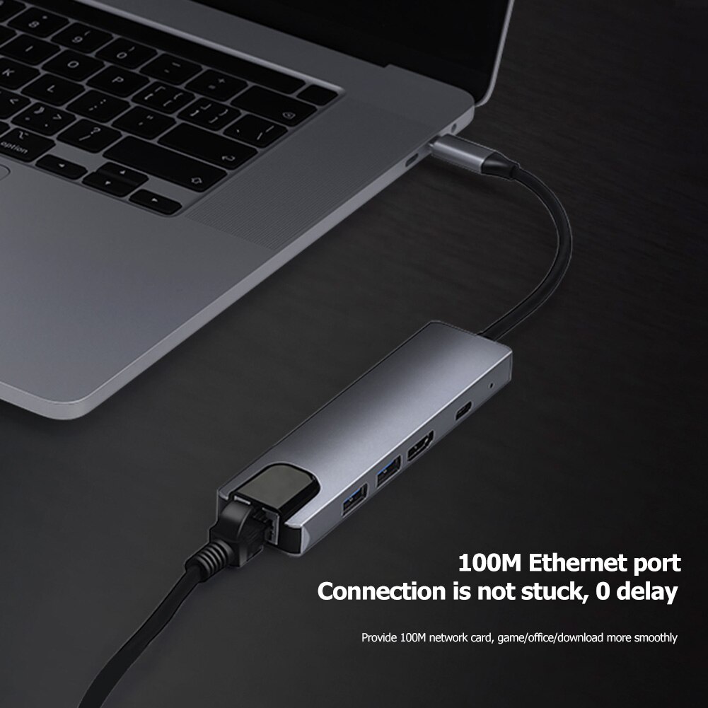 ALLOYSEED 5 in 1 Tipo-C Convertitore centro 4K 1080P HDMI USB2.0 USB3.0 60W PD Veloce molo di ricarica USB 3.0 Porta USB-C Erogazione di Potenza