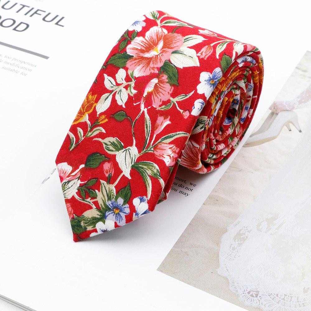 Cravate Slim Fleurs Imprimées Fait Main Cravate Skinny Homme à Motif Floral | Faite Main | 144,8 Cm | Pour Mariage, Soirée Élégante Cravate Mariage