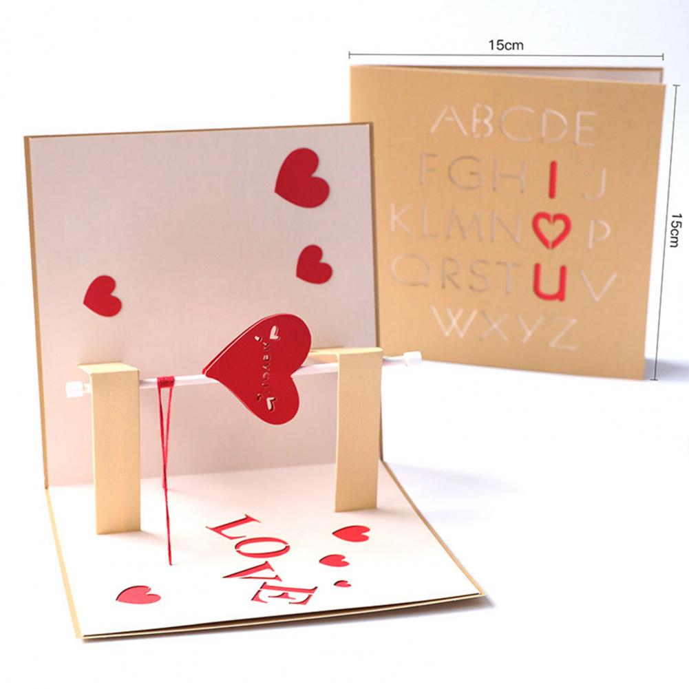 3D Pop up Greeting Card Valentine Handmade Heart Paper Birthday Wedding