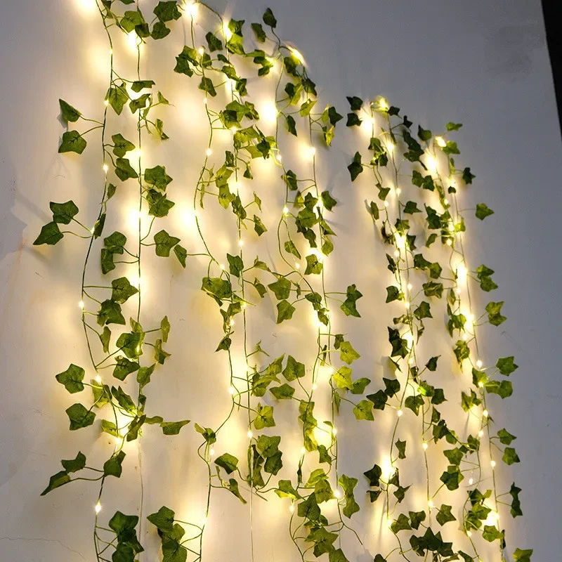 Guirnalda de luces de hojas verdes y flores, guirnaldas de vid artificiales con batería, guirnalda de árbol de Navidad, luz para deshierbe, decoración del hogar: Azul / 0-5 W