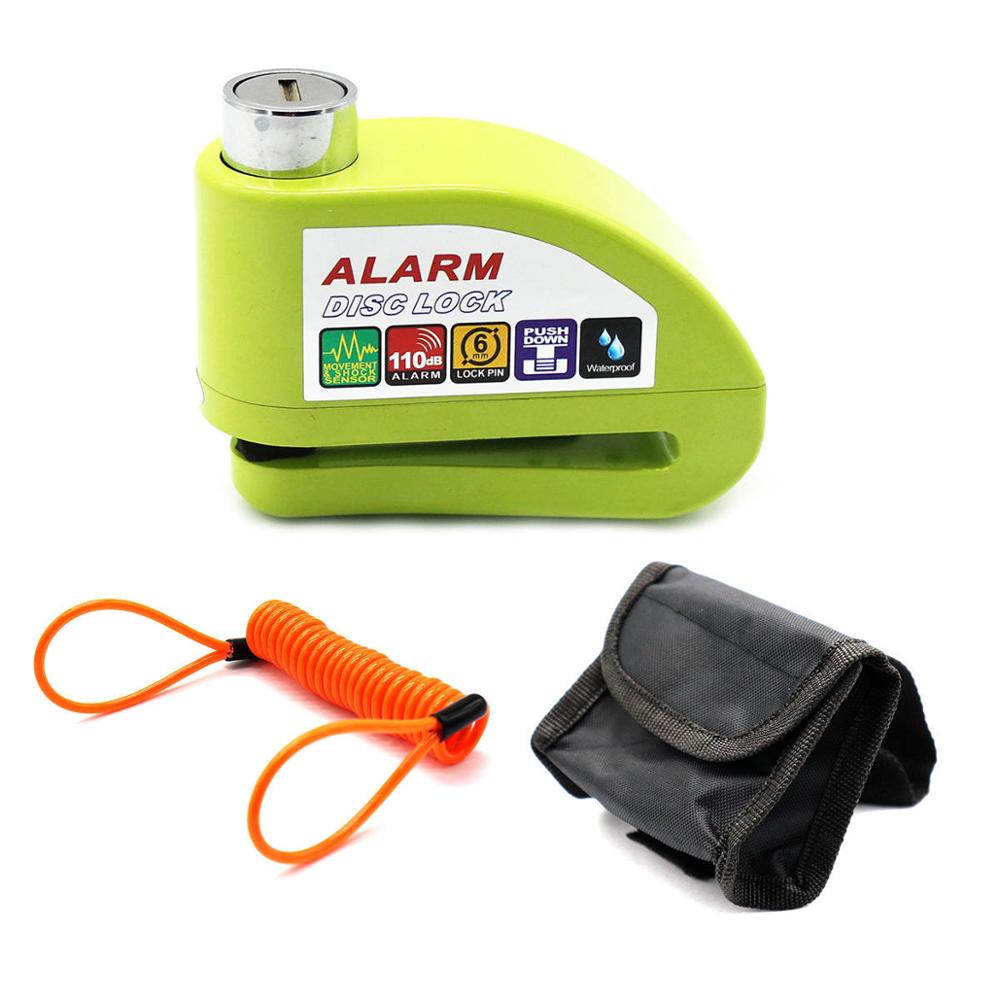 WINTUWAY Waterproof Motorcycle Alarm Lock Bike Lock Security Anti-theft Lock Moto Disc Brake Lock +Bag+Reminder Rope: Green