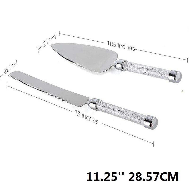  2pcs Wedding Cake Knife Server Set Stainless Steel Crystals Handle Cake Spatula Cutter Birthday Party Dinnerware Christmas