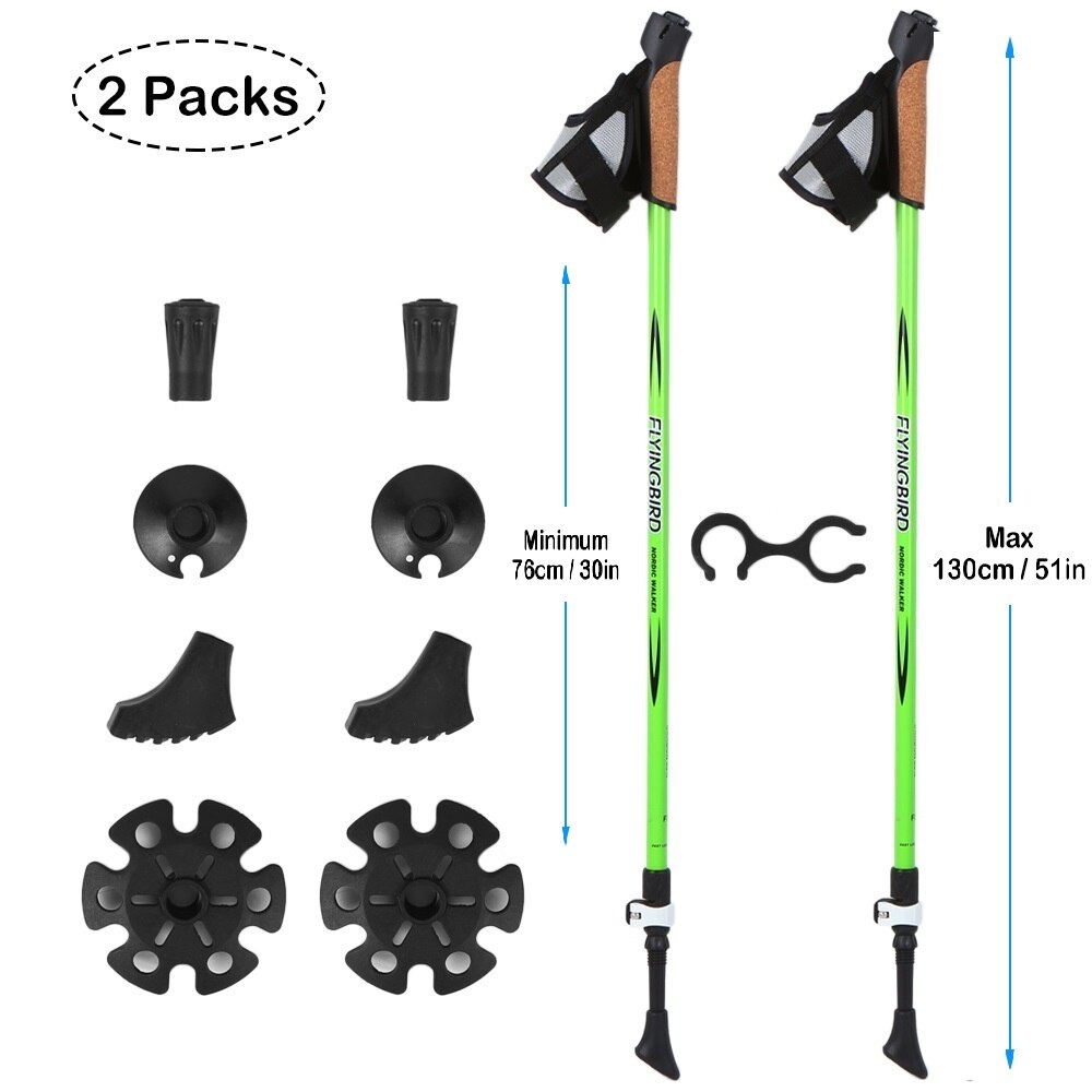 2 PCS Trekking Poles Collapsible Walking Poles Hiking Sticks Set For Camping Climbing hiking telescope stick nordic lightweight: style 2 green