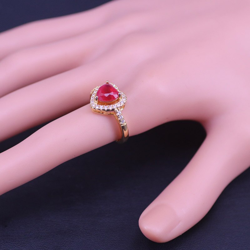 Pretty Style Gold Color Hear Square Jewelry For Women Adjustable Ring Stud Earrings Necklace Bridal Jewelry Set With Pendant