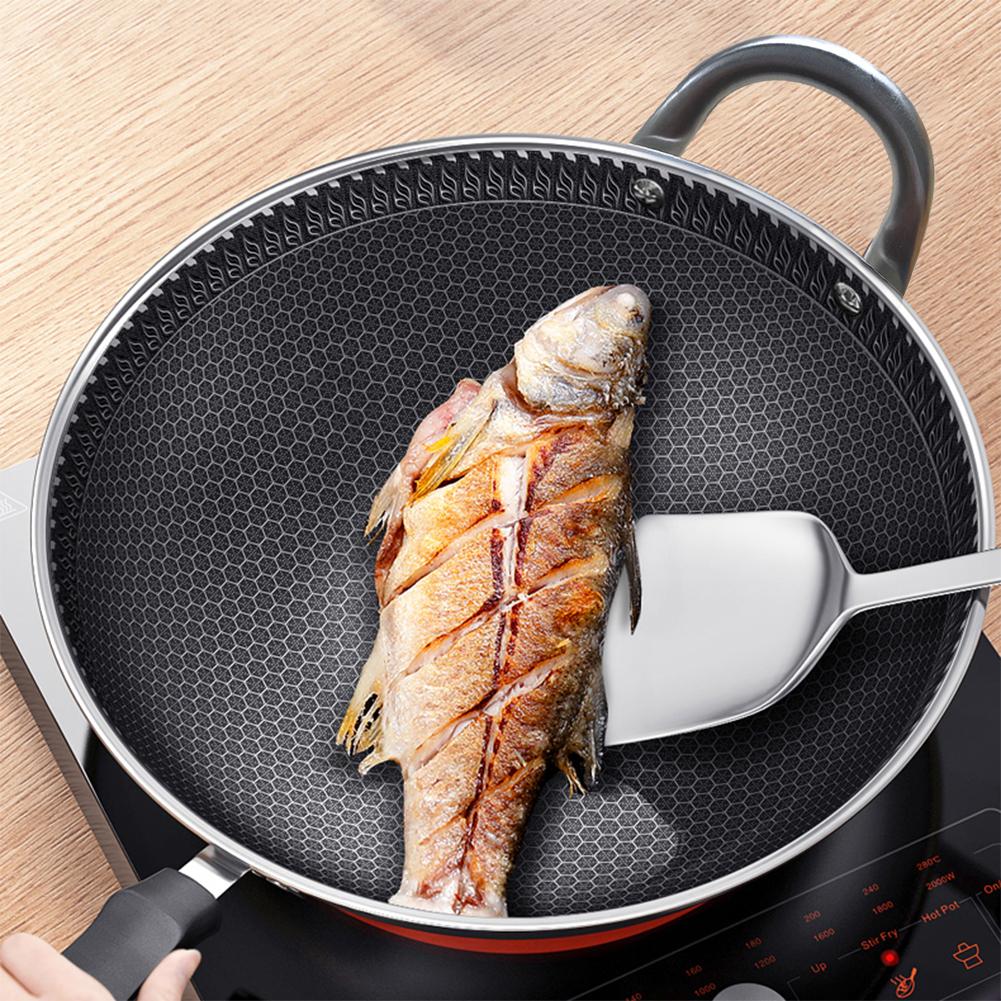 Nonstick Frying Pan Stainless Steel Wok Honeycomb Frying Pan with Glass Lid Saute Pan Kitchen Cookware