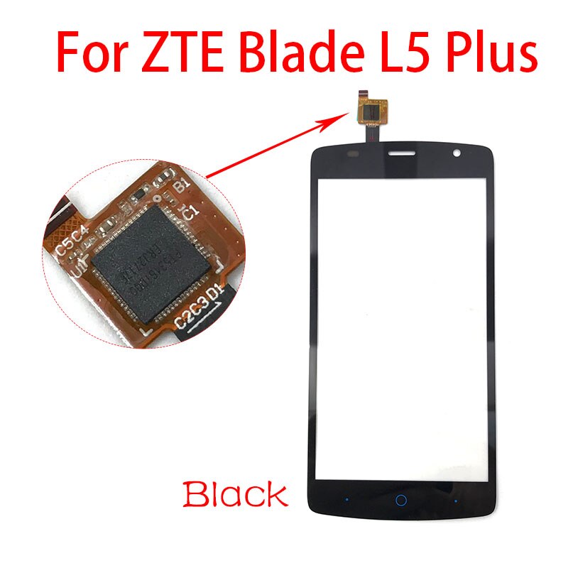 For ZTE Blade L2 L3 L4 L5 Plus Touch Screen Glass Panel Digitizer Sensor Touchpad Front Glass Panel Repair Spare Parts: L5 Plus black