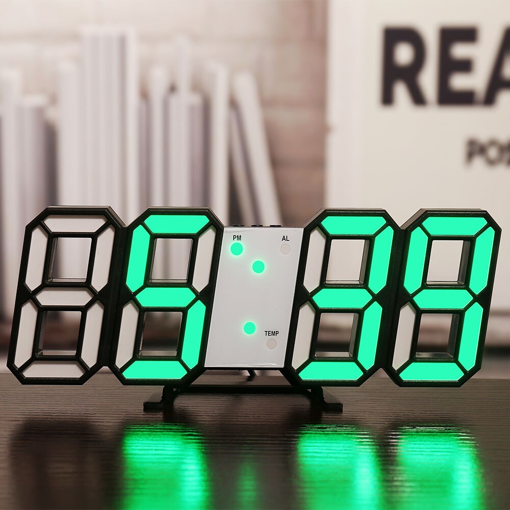 Klok 3d Klok Led Elektronische Klok Creatieve Wekker Woonkamer Wandklok Kalender Thermometer: black green