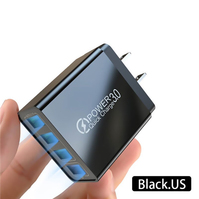 Jusfyu 4 usb-ladegerät für 3a mobiltelefone und tablets, kompakt, tragbar, us-/europäischer standard, weiß/schwarz: Uns schwarz