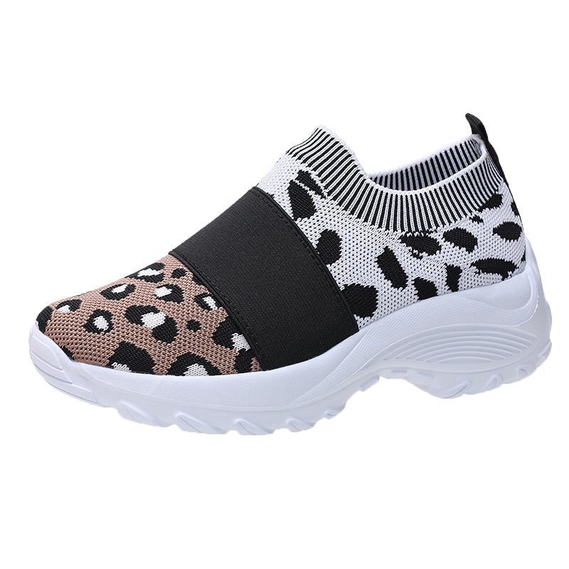 Sneakers dames gevulkaniseerde schoenen lente herfst luipaardprint sneakers ronde platform mesh platte casual schoenen grote maat 43: Wit / 41