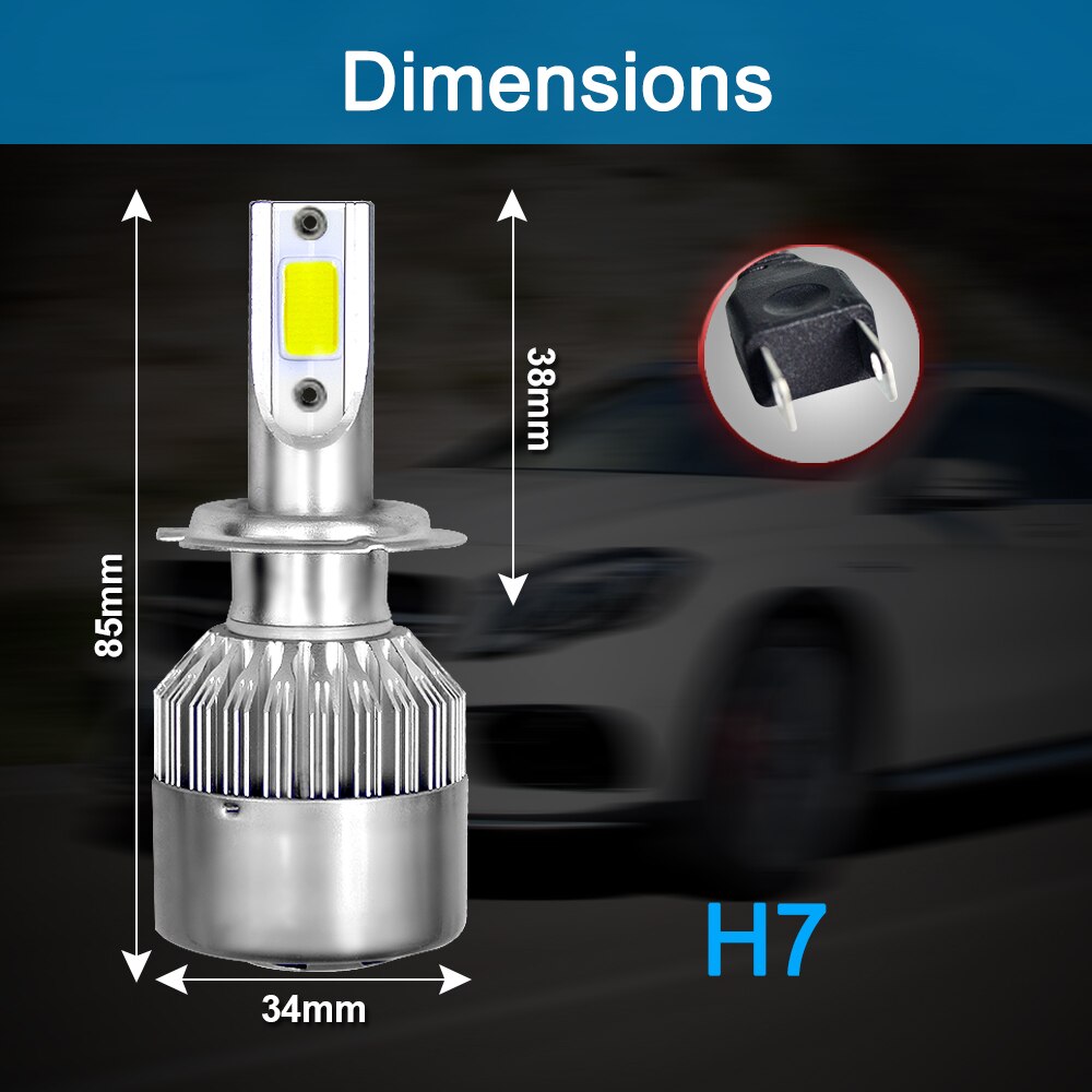 C9 LED headlight 72W/Pair 36W/Bulb 2PCS/Lot 9-36V H7 6000K Waterproof: IP68.7600LM/Pair 3800LM/Bulb