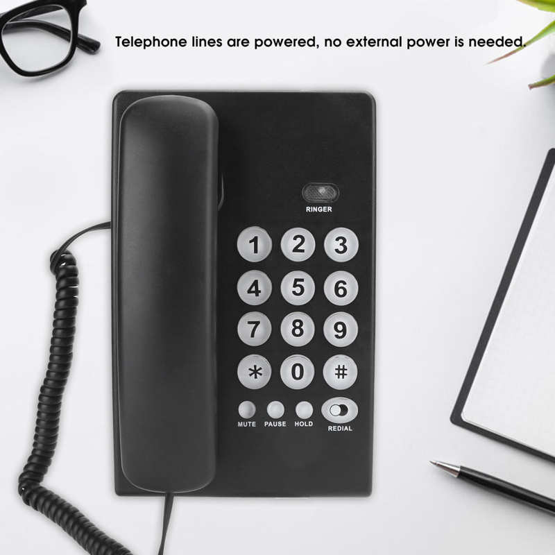 Mini teléfono fijo KX-T504, portátil, para negocios familiares, oficina, función de silencio, color negro ABS
