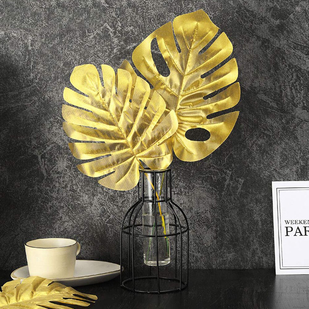 20pcs/set Artificial Golden Palm Fronds Tropical Turtle Leaves Simulation Plant for Party Wedding Home Desk Decoration