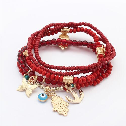 LEMOER chanceux kabbale Fatima Hamsa main bleu mauvais œil bracelets à breloques et bracelets perles multicouches turc Pulseras pour les femmes