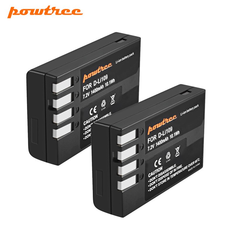 Powtree para Pentax 7,2 V 1400mAh D-Li109 DLi109 DLi 109 batería + LCD cargador para K30 K50 K-30 K-50 K500 K-500 K-S1 KS1 K-S2 KS2: 2 battrey