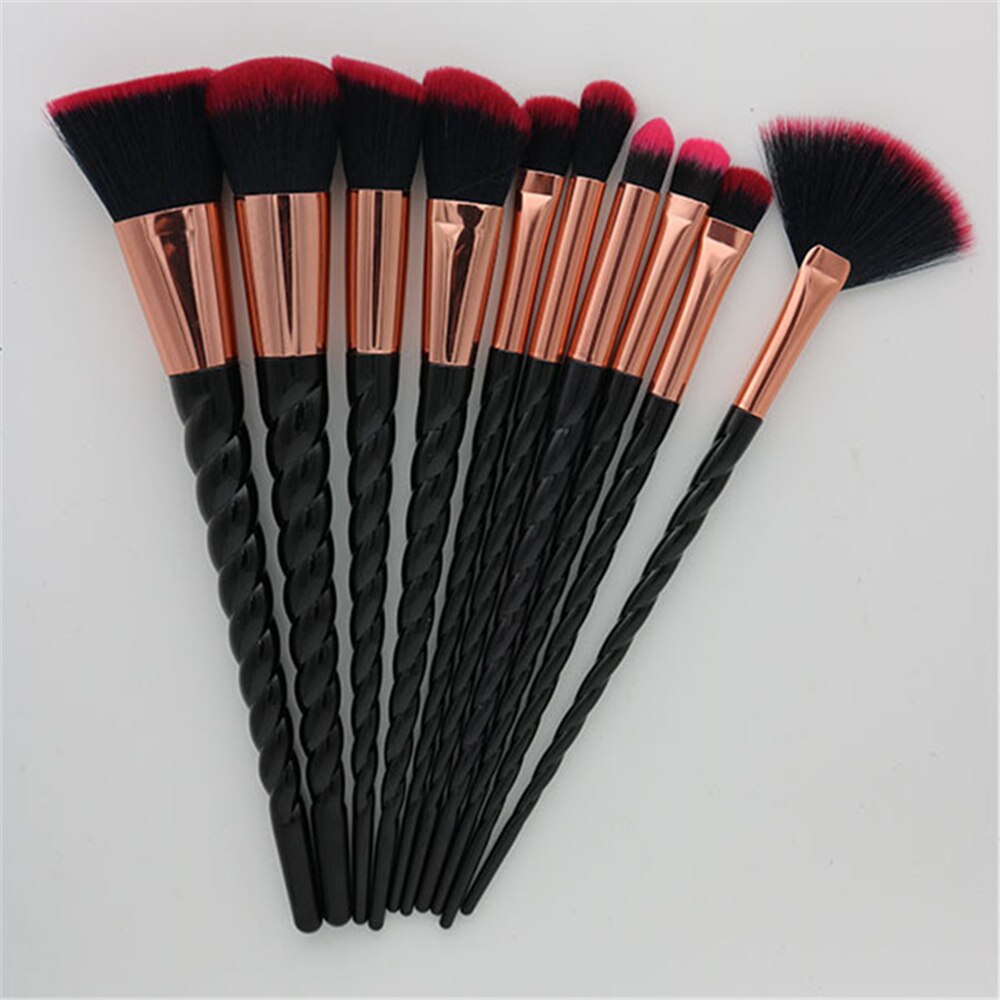 Set van 10 eenhoorn make-upkwasten, foundation, poeder, blush, cosmetische wimpers, oogschaduw, eyeliner, lippenkwast, make-upkwast, gereedschap: 14