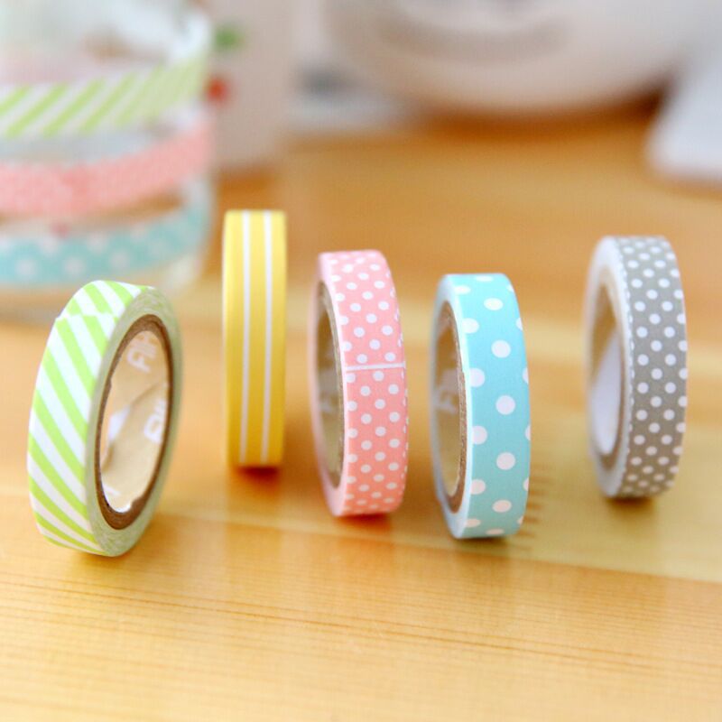 5 Stks/partij Candy Kleur Gestreepte Stippen Masking Washi Tape Set Decoratieve Scotch Tape Papelaria Label