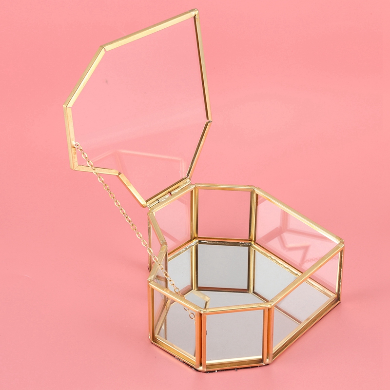 Flip love hjärtformad geometrisk glas smyckeskrin glasring box utsökt unik bröllop smyckesbox ring för bröllop