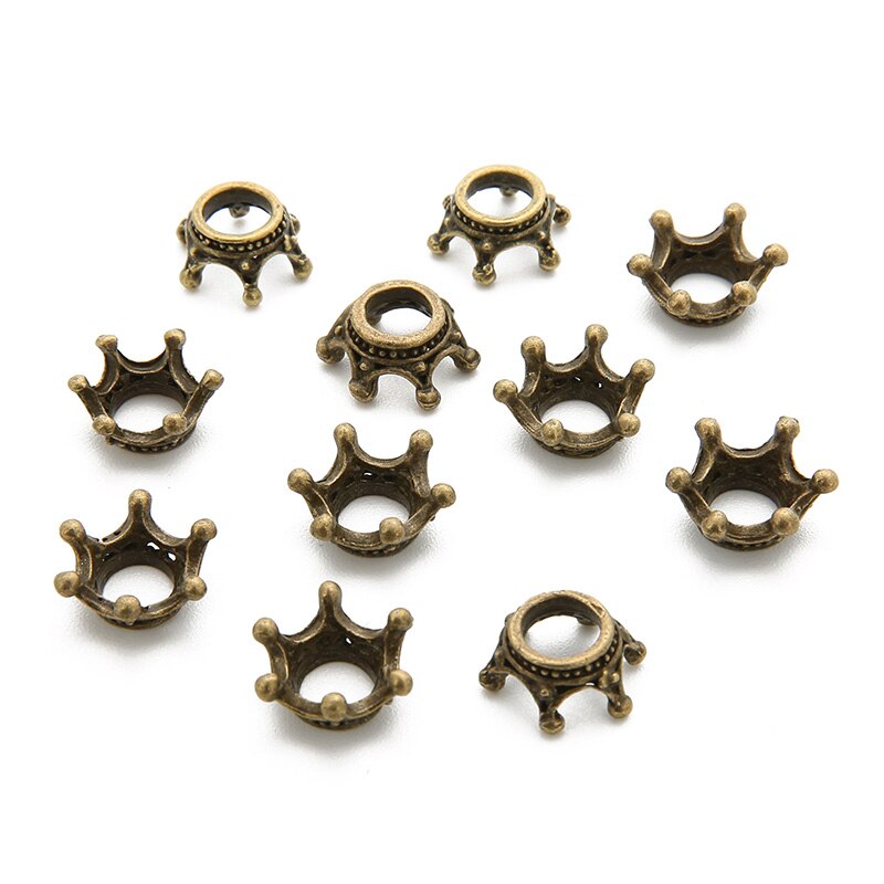 50 stks/partij Goud/Zilver/Antiek Brons Kleur Crown Bead Caps Connectors Charms End Kralen Cap Voor DIY Sieraden maken Bevindingen: Antique Bronze